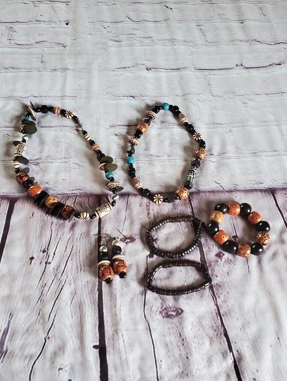 Bohemian Beaded Jewelry Set Handcrafted Necklace Bracelets Earrings Chunky Batik